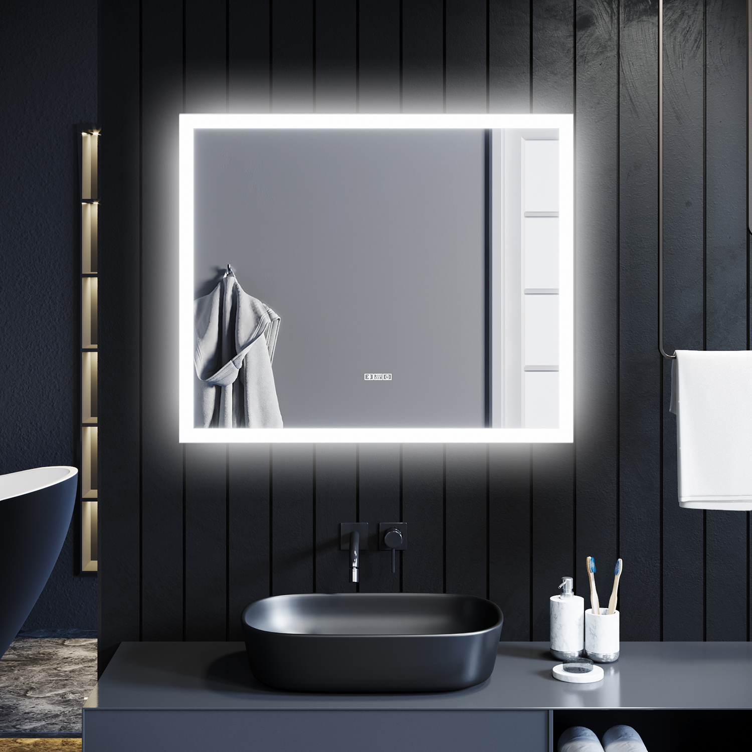 600x500mm LED Illuminated Bathroom Mirror with Shaver Socket Bluetooth